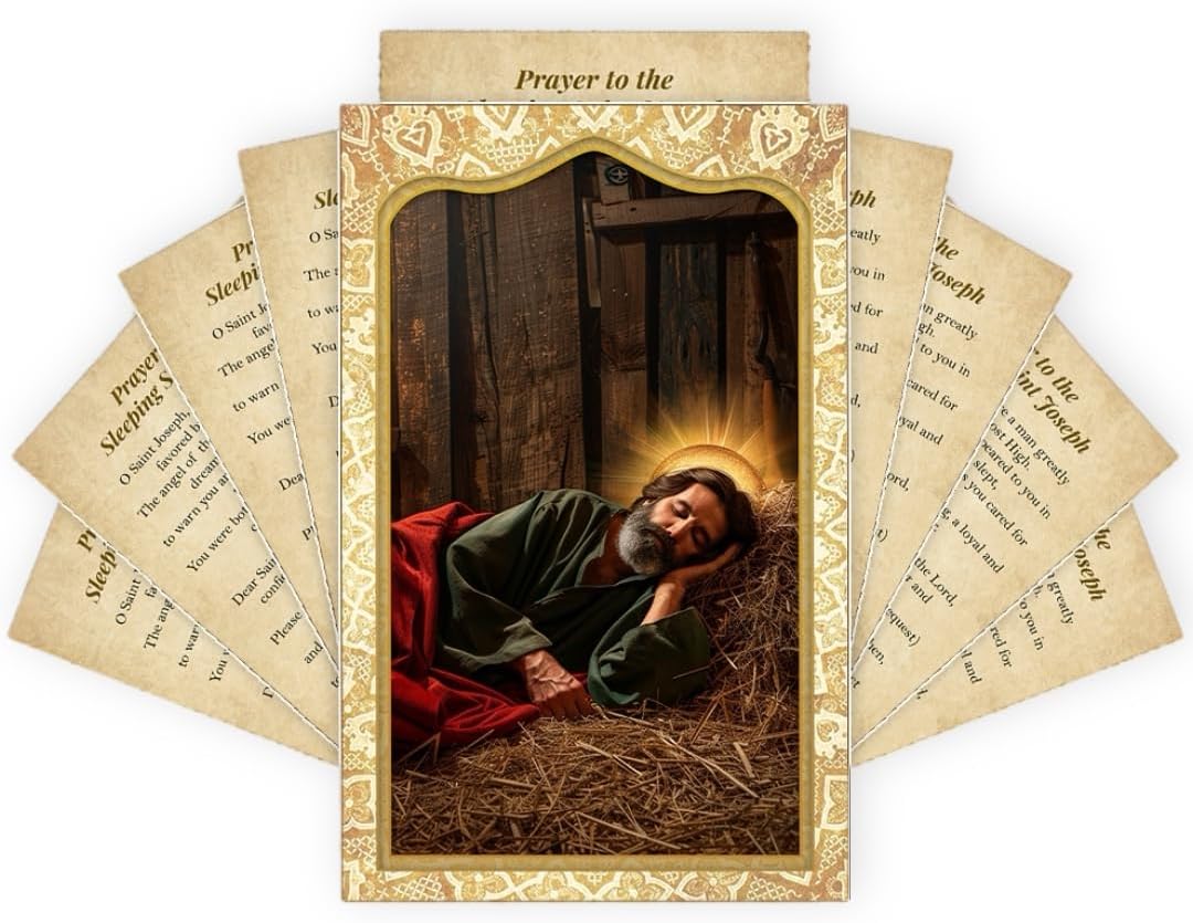 Pack of 10 Sleeping St Joseph Prayer Cards – Catholic Prayer Card Bulk – Saint Joseph the Protector – St Joseph Prayer Cards – Holy Card with Prayer – 4"x2.5", Cardstock