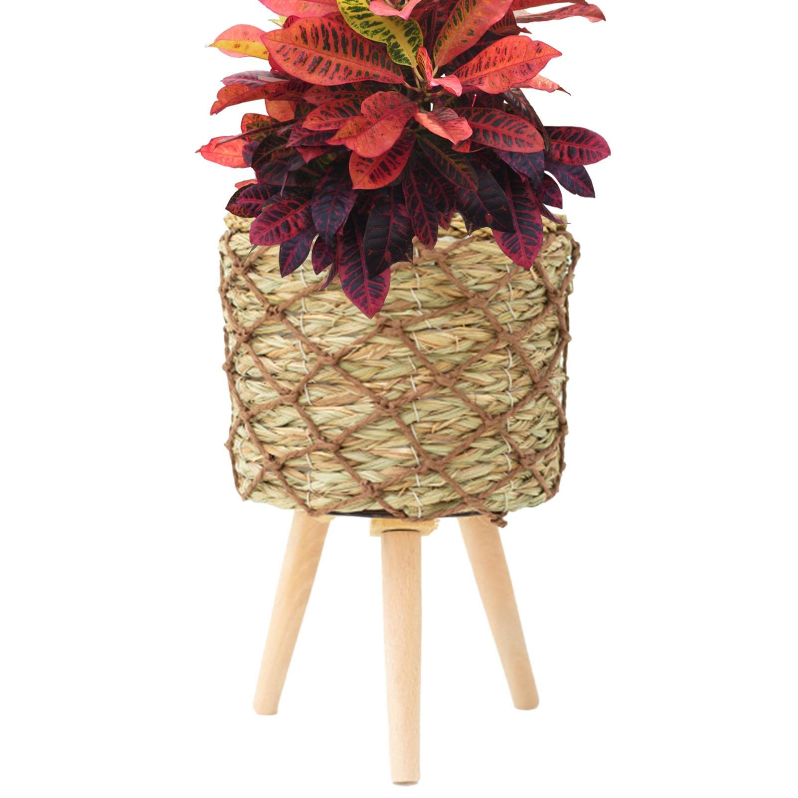 Panier de fleurs tissé artisanal avec piètement élégant en bois