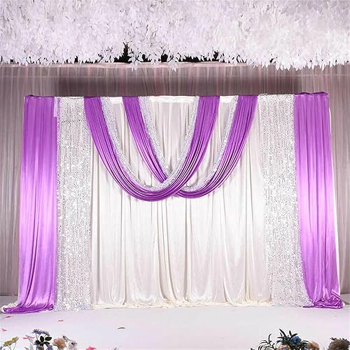 Miniatura 3 de Cortinas de tela de seda para decoración de escenario de boda, para bodas, cumpleaños, eventos (violeta), 20 x 10 pies