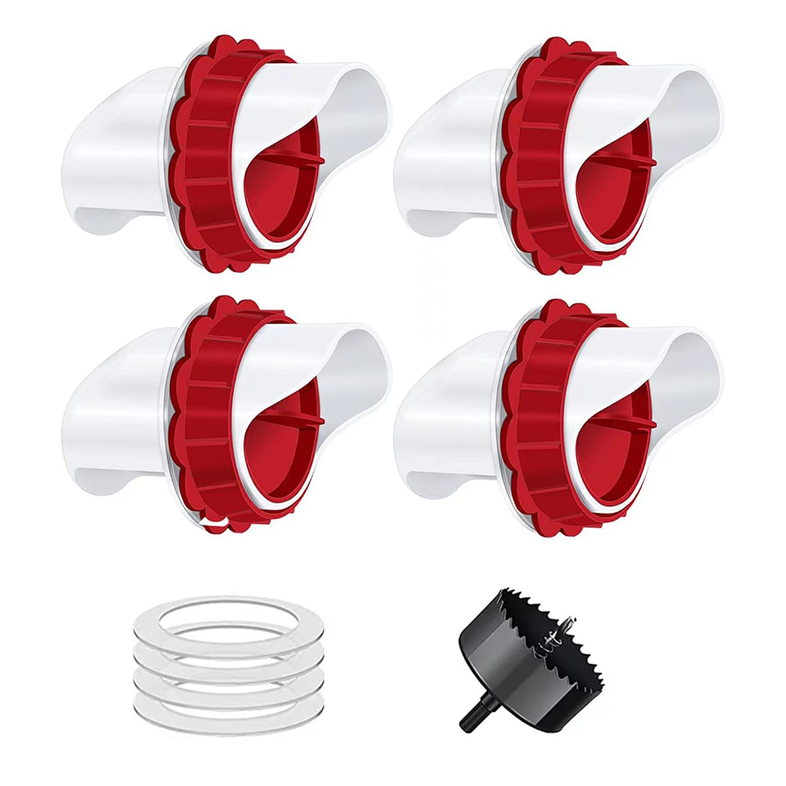 Ketilrub - Paquete de 4 alimentadores automáticos por Gravedad sin residuos, 4 Puertos, 1 Sierra de Campana, Kit de alimentación para Pollos, Puertos para Ranura para Bandeja de Cubo