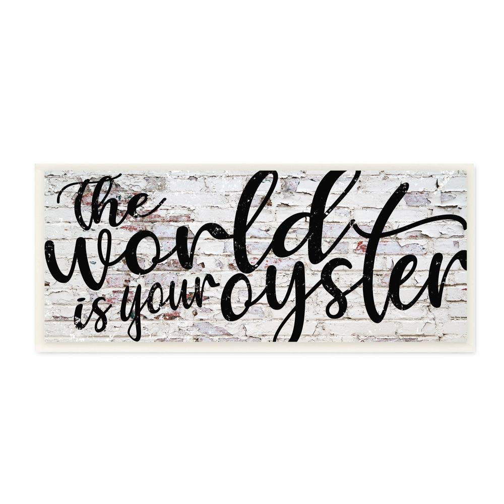 Stupell Industries World is Your Oyster Textured Brick Inspirational Word, Design by Fearfully Made Creations Art, 7x17, Wall Plaque