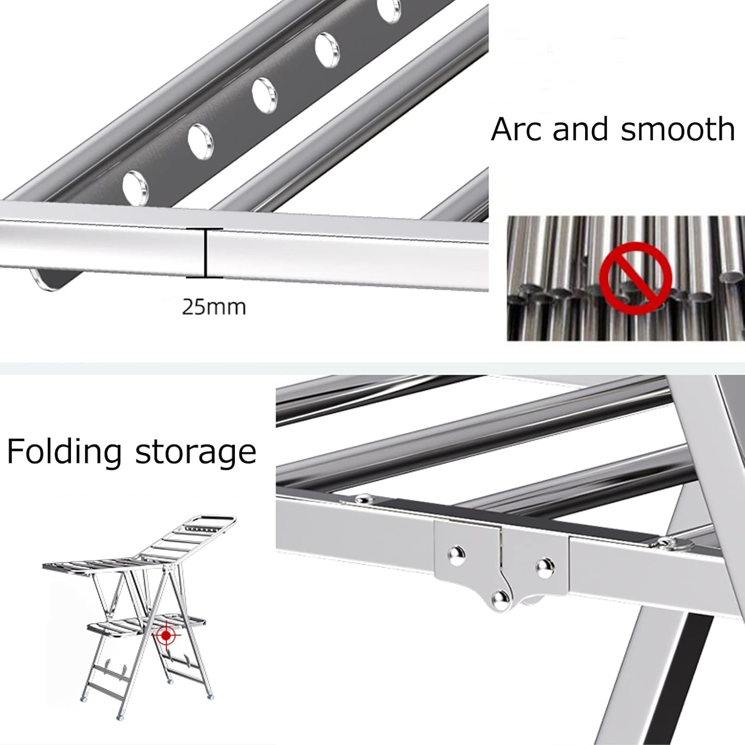 Portable Foldable Clothes Drying Rack - Space-Saving Stainless Steel Clothes Horse Airer for Indoor/Outdoor Use, Collapsible Laundry Rack for Towels & Bed Linen