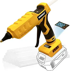 MONVICT Cordless Glue Gun for Dewalt 20V Battery, Upgraded 100W Digital Temperature Adjustable Handheld Electric Power Full Size Heavy Duty Hot Glue Gun with 10 Glue Sticks (Battery Not Included)