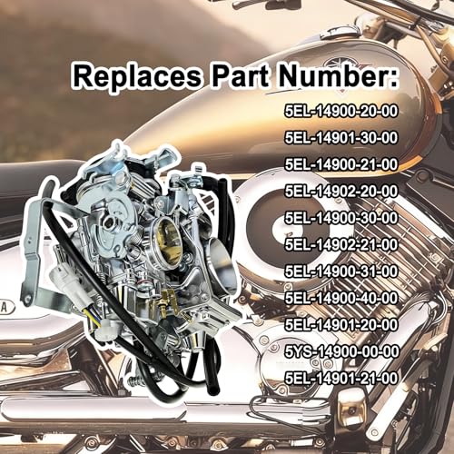 Image of Carburetor with Intake Manifold Fit for Yamaha V Star 1100 Custom Classic XVS1100 1999-2003, XVS1100A 2000-2003,Silverado XVS1100AT 1999-2005,Replace 5EL-14900-20-00 5EL-14900-21-00 5EL-14900-30-00