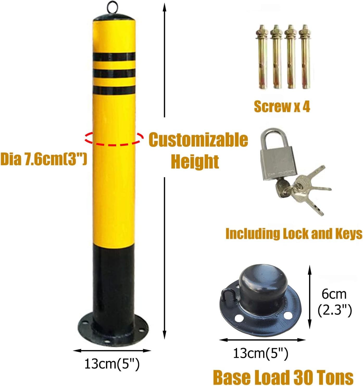 Traffic Delineator Post Delineator Cone Sturdy Steel Parking Post with Lock and Base,Delineator Post Ground Mount for Driveways,Yellow Reflective Safety Cones,Street Chain Stanchion