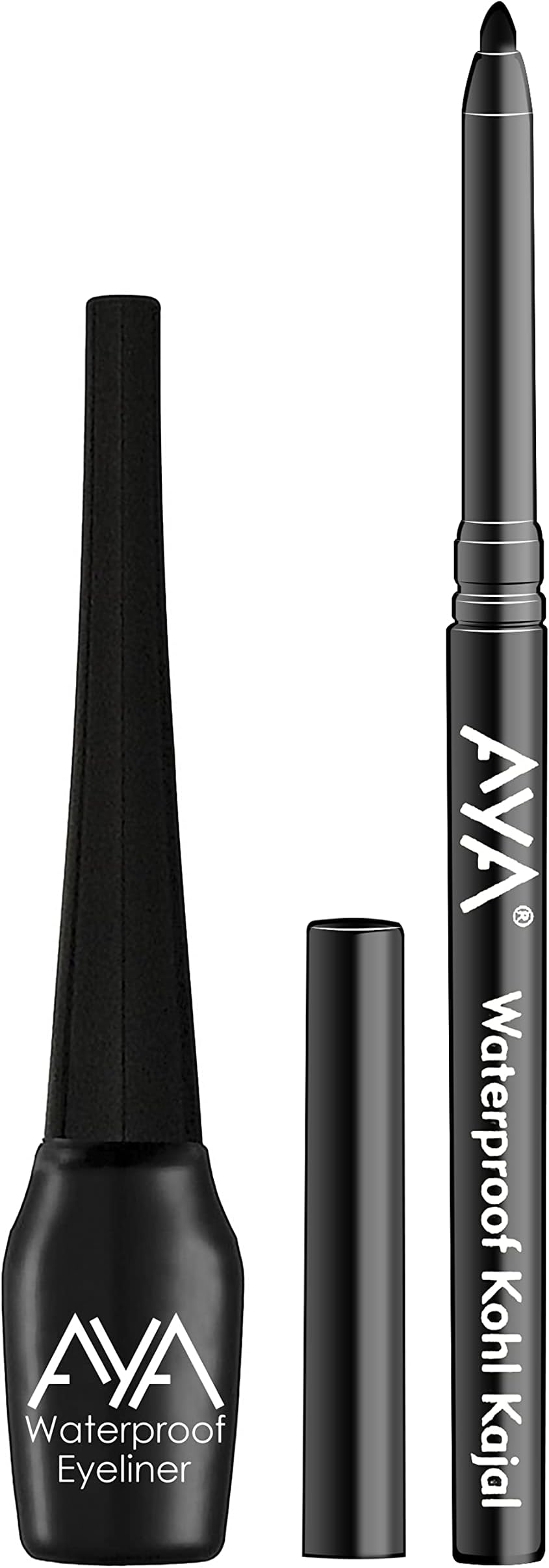 AYAWaterproof Long Lasting Smudge Transfer proof Liquid Eye Makeup Eyeliner, Black + Jet black Waterproof Kohl Kajal