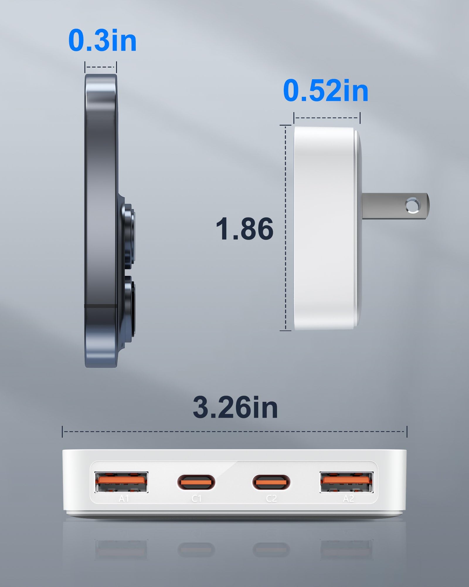 Bloque de cargador de pared USB de 30 W, enchufe de carga USB C plano ultra fino, adaptador de corriente USB plegable para iPad, iPhone 15/16, modelos Samsung, enchufe de salida de carga rápida de 30