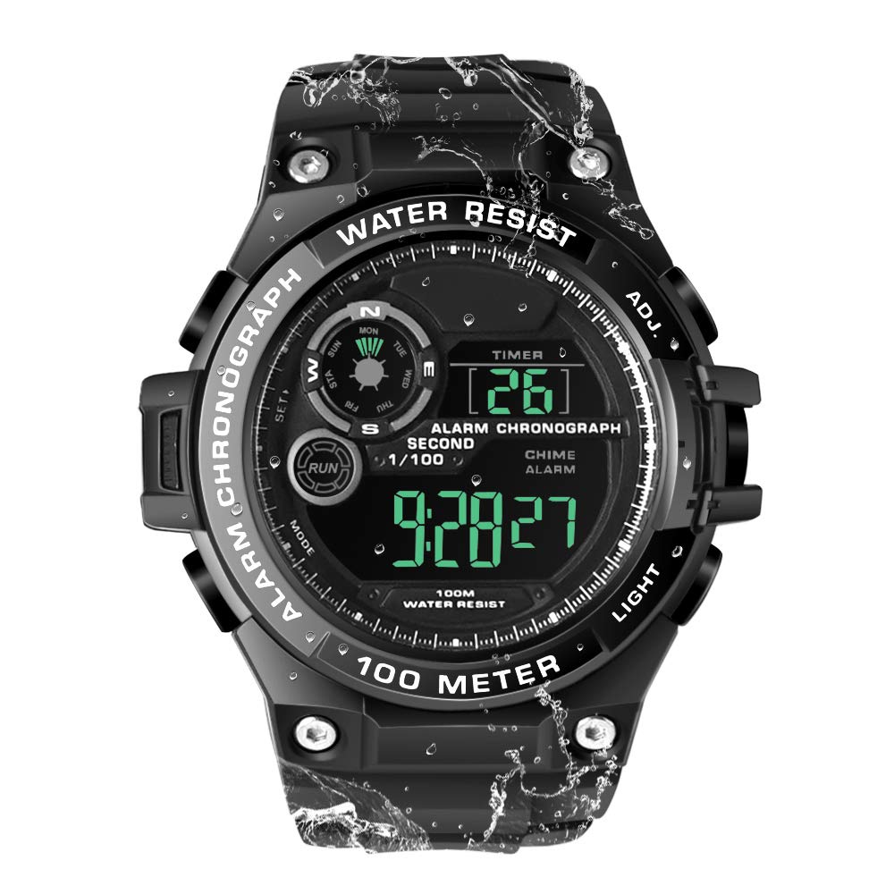 TEKMAGIC Orologio da Polso Uomo Ragazzi Immersioni Sport 10 ATM Impermeabile Orologio Nuoto con Cronometro, Cronografo, Funzioni Sveglia, Doppio Fuso Orario, Formato 12/24 Ore
