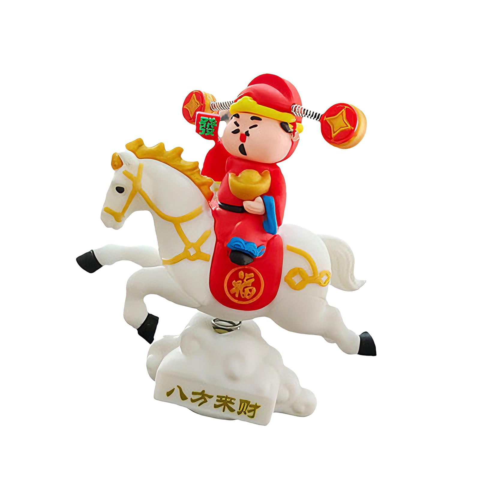 hogtnd Colourful God of Wealth, Riding Horse Sculpture, Spring Action Ornament for Vehicle Interior, Fengshui Improvement, Colourful God of Wealth, Riding Horse Sculpture