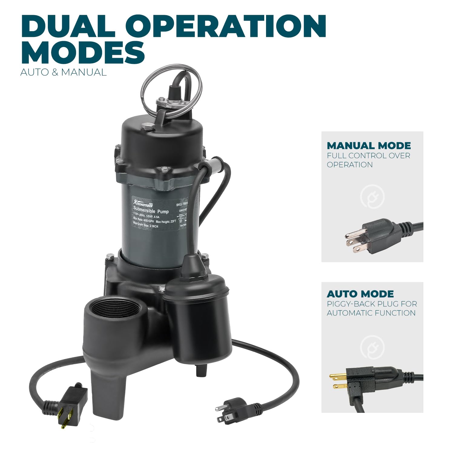 XtremepowerUS 1/2HP Submersible Sump Sewage Pump, Larger-Flow