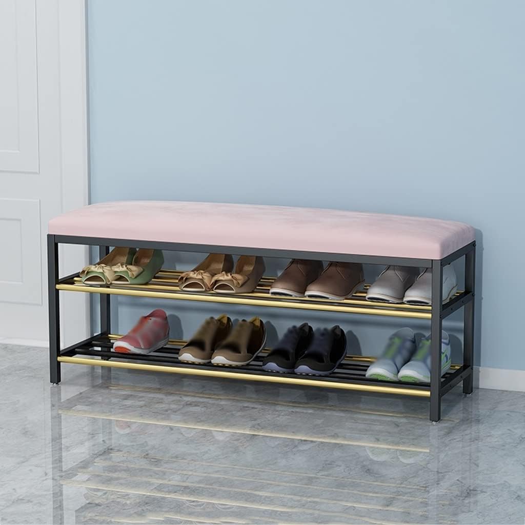 Free Standing Shoe Racks Shoe Closet Shoe Rack, Shoe Entry Bench, Metal Shoe Rack Bench, Organizer with 2 Tier Storage Organizer, Perfect for Entry Hallway Living Room (Color : A, Size : 100cm) (A