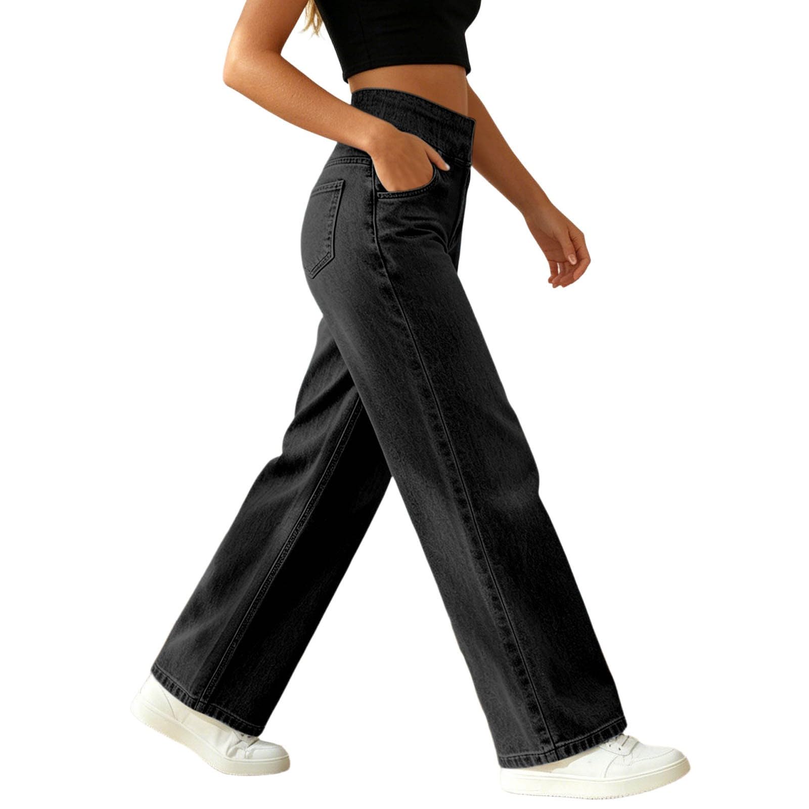 Generico Jeans Larghi Donna - Vita Alta, Gambe Dritte, vestibilità Sciolta, Jeans Casual Molto Elastici, Adatto per Yoga, Fitness E Sport di Tempo Libero