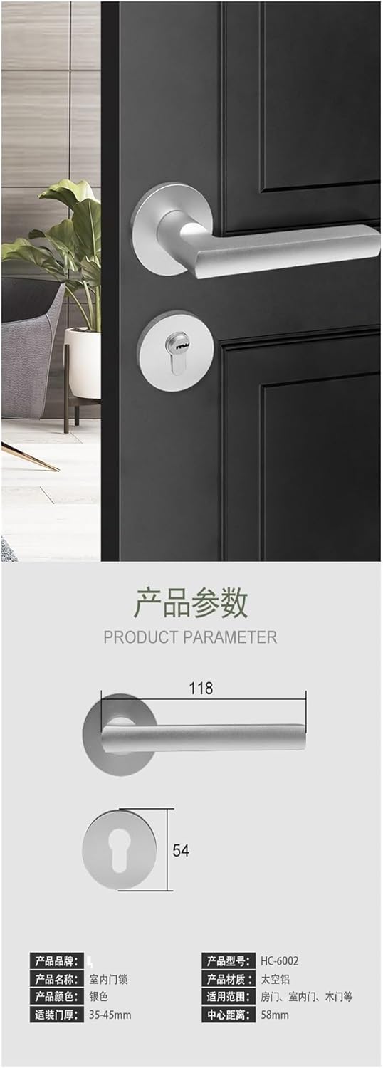 Indoor Silent Space Aluminum Split Lock Bedroom Wooden Door Modern Simple Bearing Door Lock Door Handle