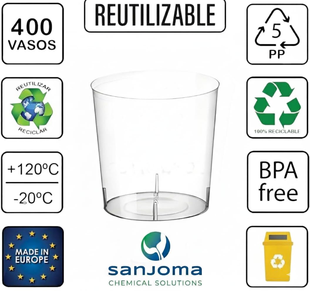 400 de Vasos Reutilizables 330 ml Media Pinta – Plástico PS Transparente – Resistentes y Apilables para Fiestas, Eventos y Cerveza