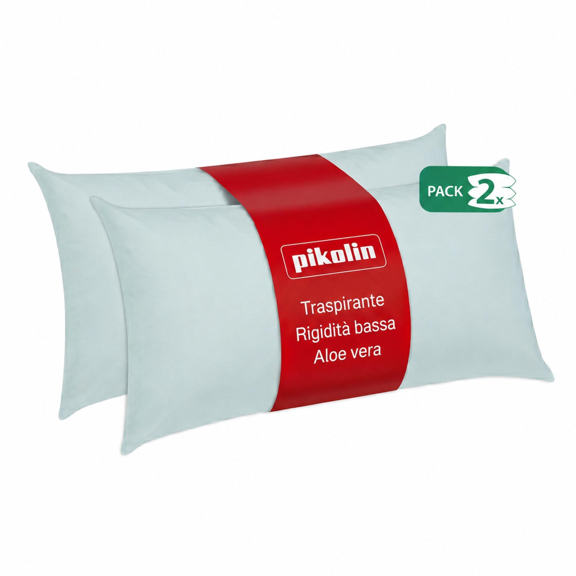 PIKOLIN Set 2 Cuscini Letto Matrimoniale in Fibra Dermoprotettiva - Guanciale Letto con Fodera in Cotone Traspirante e Lavabile con Trattamento Aloe Vera - Bassa Rigidità - 90 x 40 cm