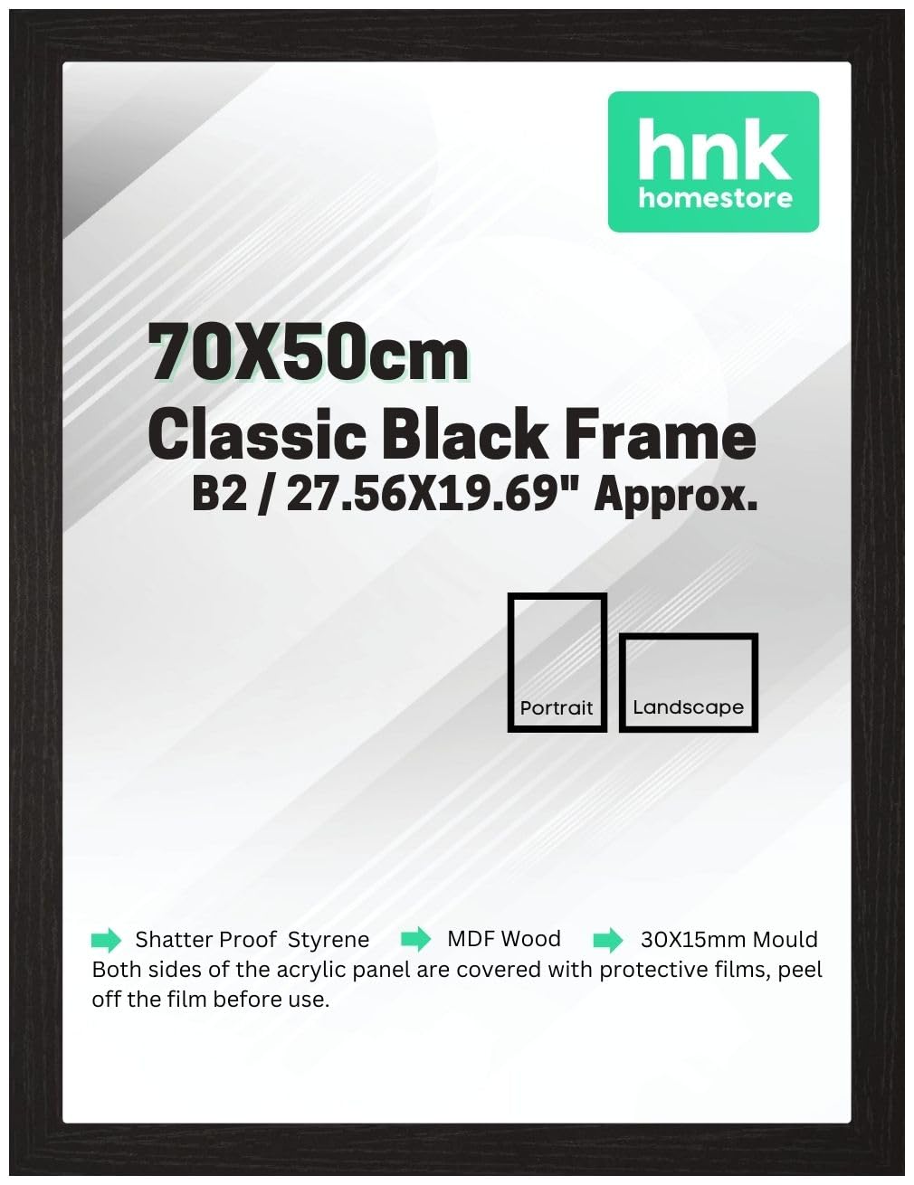 Hnk Homestore Black Hnk Large Picture Frames - 50X70cm, 500X700mm Mdf Wood Finish, Portrait & Landscape Display