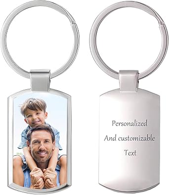 Personalised Photo Printed Engraved Custom Text Keychain,- Customise Double Side Keyring Gift for Dad Birthday Gifts,Mum,Presents for Women,Father's Day,Mother's Day,Memorial tag Christmas