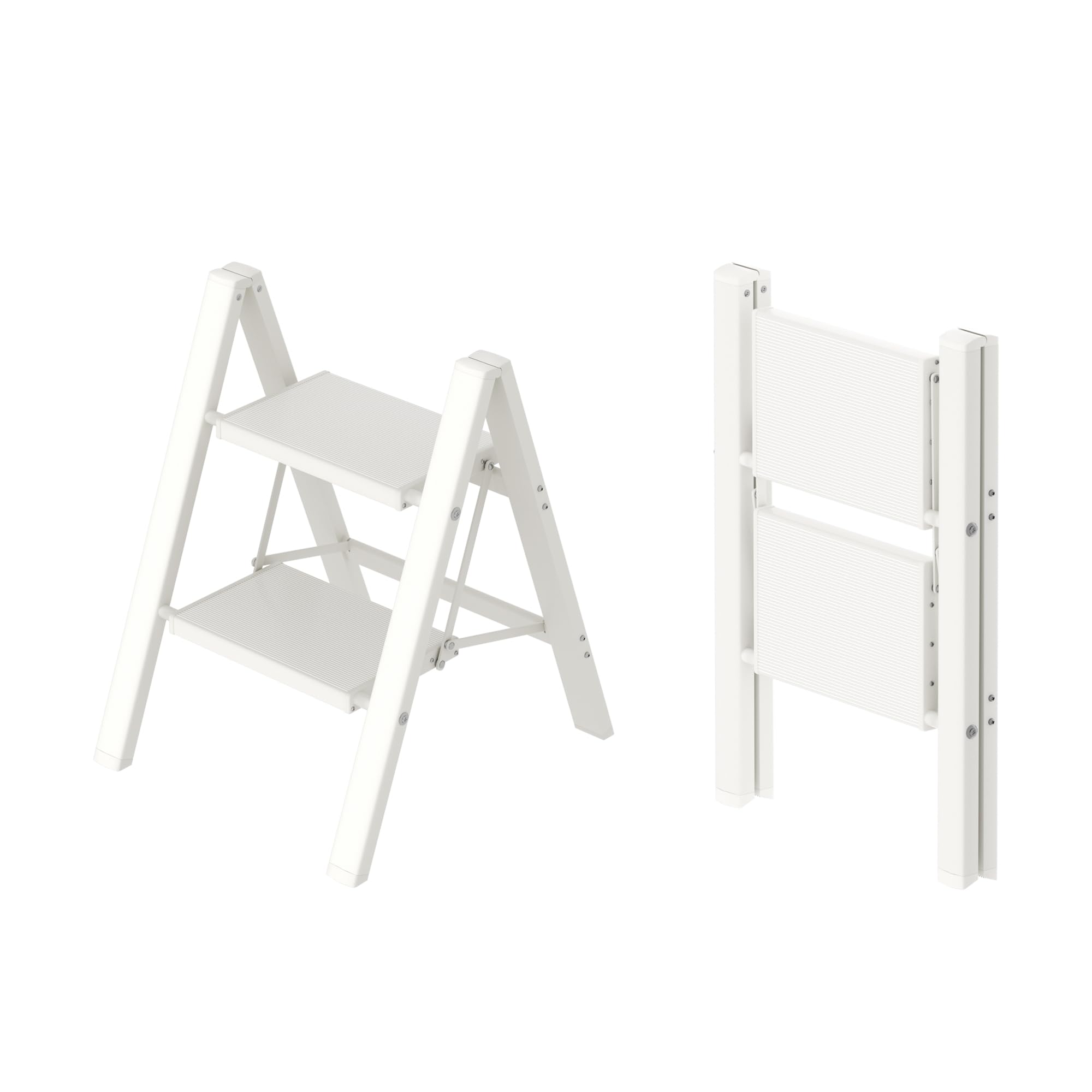Taranta 2 Step Ladder,Aluminum Lightweight Folding 2 Step Stool with Anti-Slip Wide Pedal, 330lbs Capacity Step Ladder for Household,Kitchen,Office - White