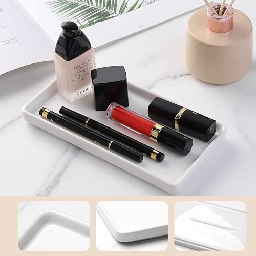 Miniatura 37 de Gurygo Paquete de 2 bandejas de baño de 6 pulgadas para mostrador, bandejas de tocador de cerámica para baño, bandeja rectangular pequeña