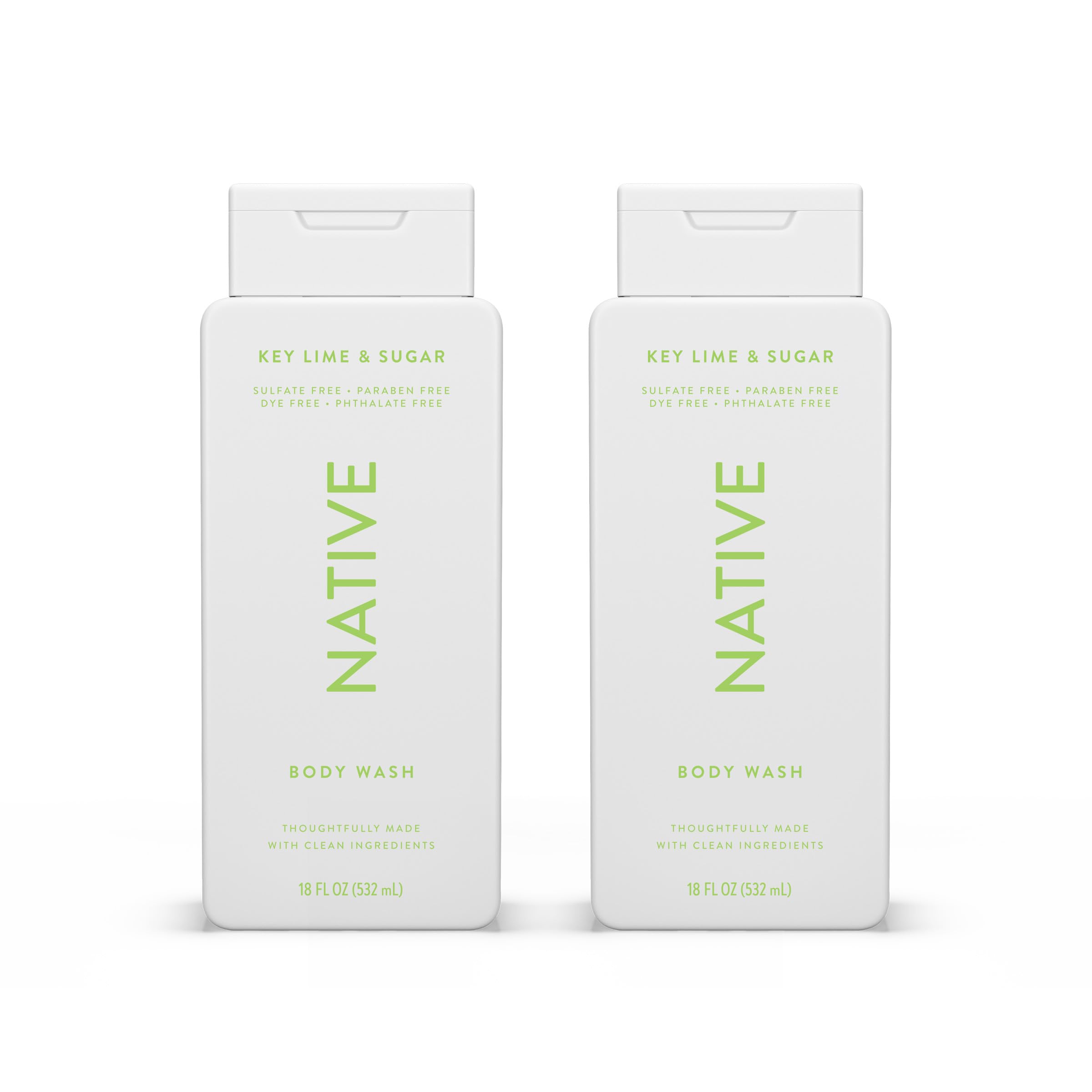 Native Body Wash Contains Naturally Derived Ingredients | For Women & Men, Sulfate, Paraben, & Dye Free Leaving Skin Soft and Hydrating | Key Lime & Sugar 18 oz - 2 Pk