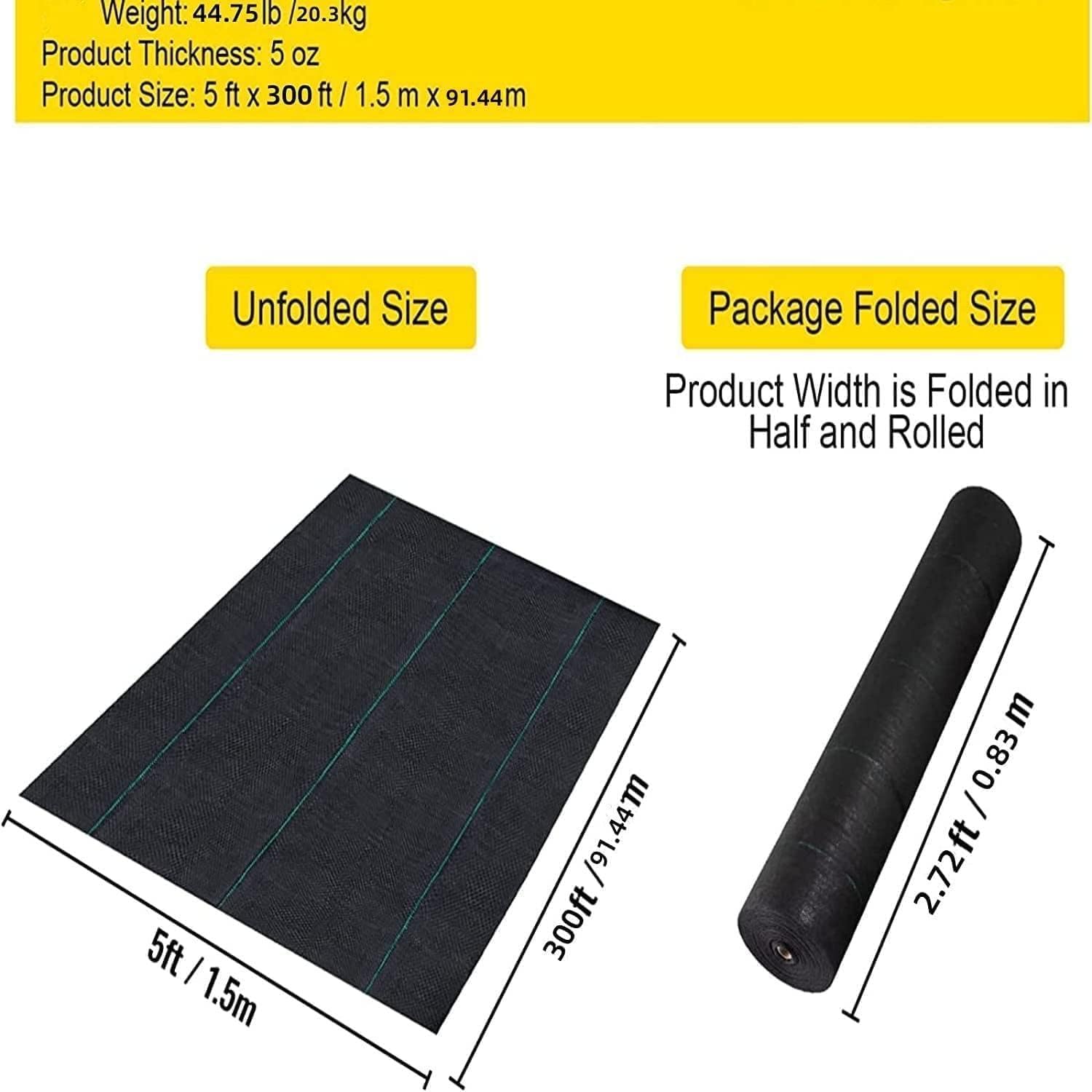 Toile de protection contre les mauvaises herbes tissée robuste de 141,7 g - Tissu paysager de qualité professionnelle - Couverture perméable pour jardins, allées et allées