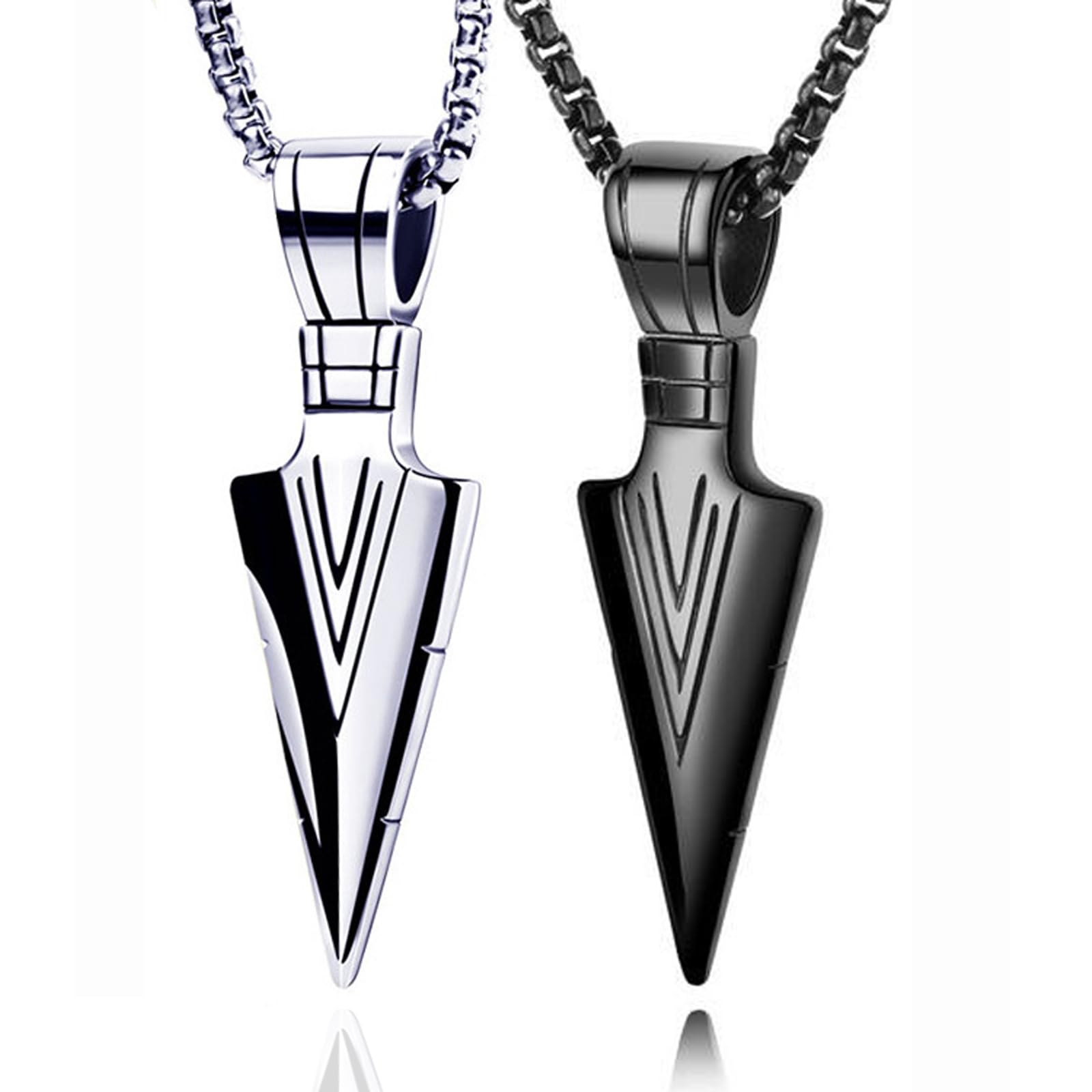 suofrun2 Pcs Arrow Necklace Titanium Steel Men Punk Hip Hop Vintage BFF Necklace Triangle Spearhead Arrowhead Friendship Couple Pendant Necklace Men Jewelry