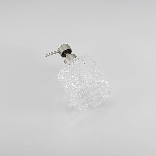 Miniatura 8 de Marcella - Dispensador de jabón de vidrio con bomba de jabón, capacidad recargable de 14 onzas, patrones de rosas de diseño floral, vidrio grueso