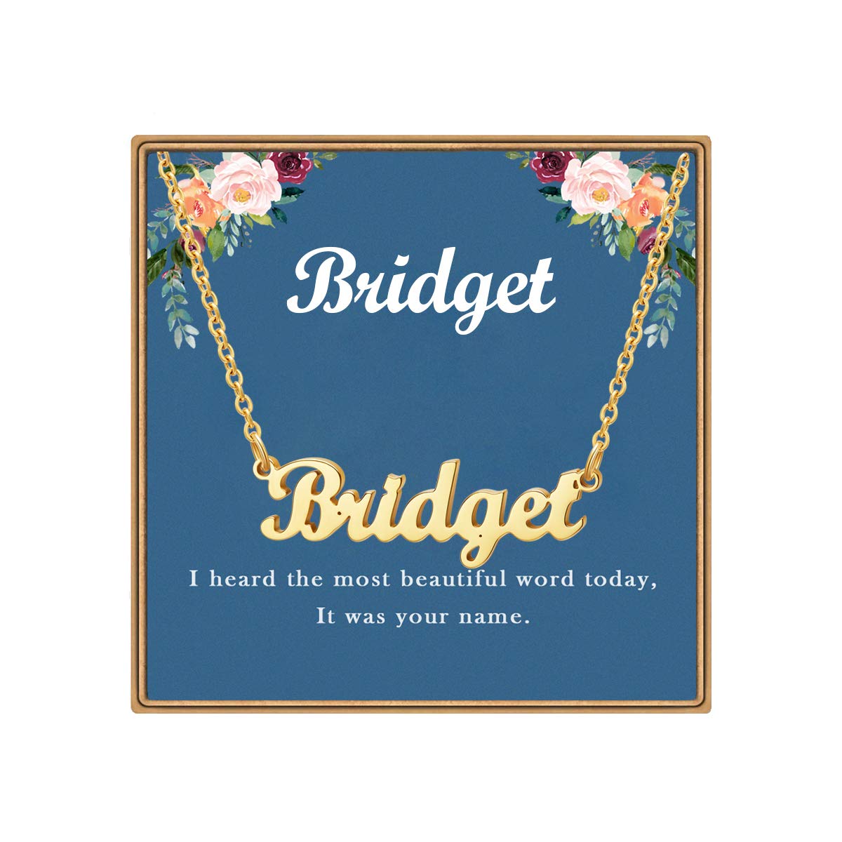 Ldurian Custom Name Necklace, Personalized Name Plate Pendant Necklace Pre Gifts, Charm Pre-made Jewelry for Mom Mama Birthday Anniversary