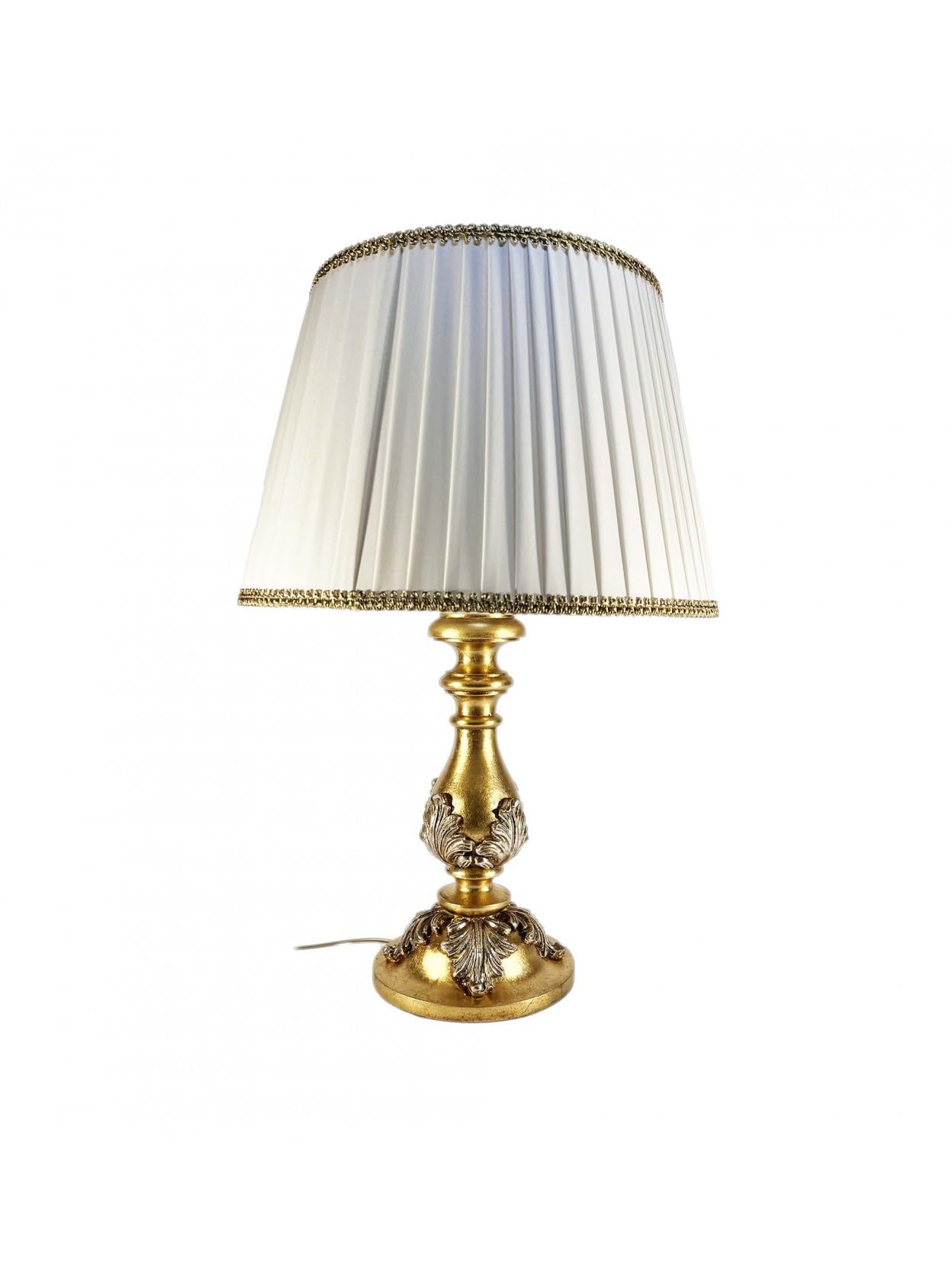 Generico Lume grande, lampada da tavolo classica in legno foglia oro-argento 1 luce Dbs 100/bg per salotto, cameretta, soggiorno, camera da letto.