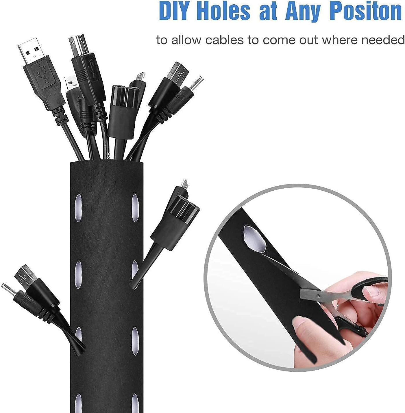 JOTO [4 Pack] 19-20 Inch Black Flexible Cable Management Sleeve Bundle with [2 Pack] 130" Cuttable Cable Management Sleeve