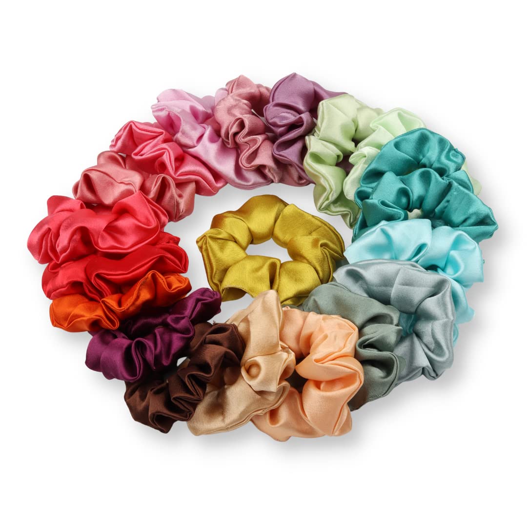 20 Satin Scrunchies, Same Color as Shown in Pic, Scrunchy For Women and Girls, Ponytail Holder, Rubber Band, Hair Ties, Scrunchies Combo, Multicolor, Mini Size, Pack of 20