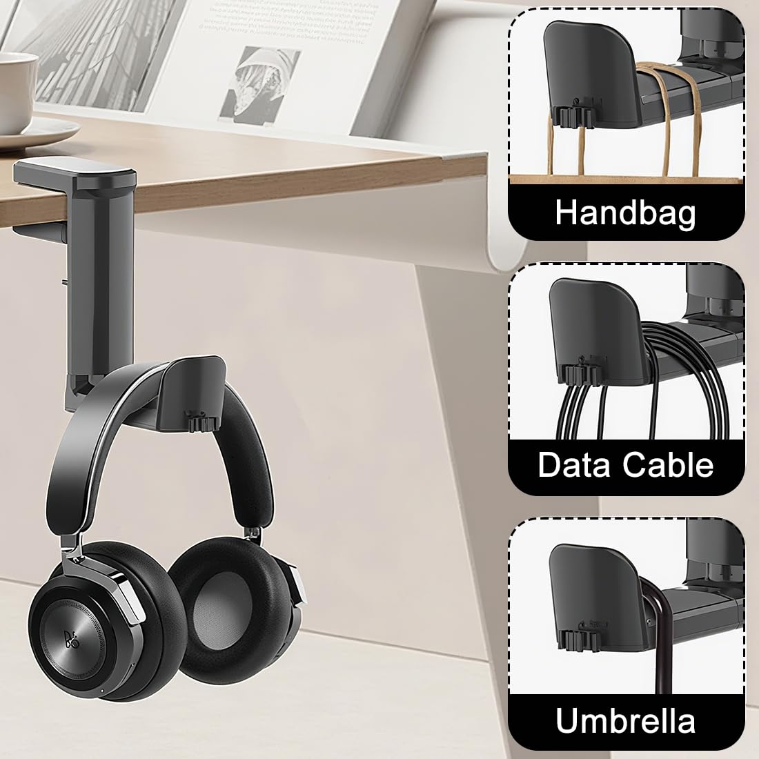 GXGM Supporto Per Cuffie da Scrivania, Gancio Borsa da Tavolo, Organizzatore per Accessori (Nero)