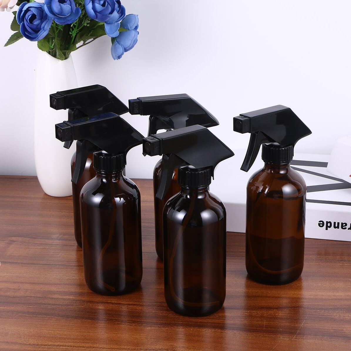 4 Stück 250 Ml Glas Sprühflaschen Braun Nachfüllbar Ergonomischer Wassersprüher Für Pflanzen Reinigung Und Frisieren Wiederverwendbar
