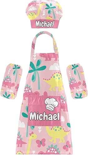 Horse Custom Kids Apron and Chef Hat Set Personalized Cooking Kitchen Chef Apron with Big Pocket for Boys Girls (3-12 Years)