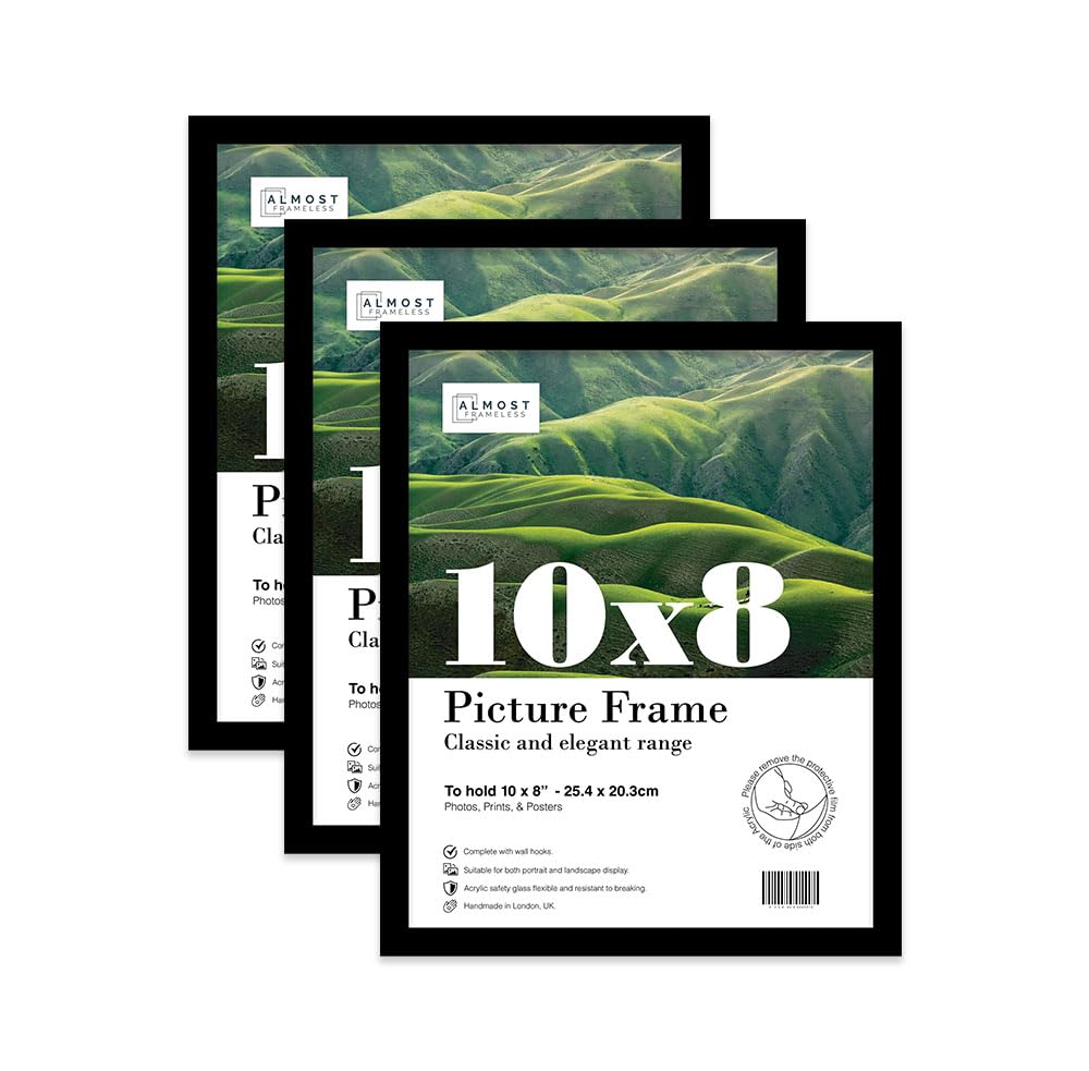 Almost Frameless 10x8 Black Picture Frame Set of 3, Display 10x8 Picture Gallery Wall, Poster, Photo, Artwork, or Print, Yellow