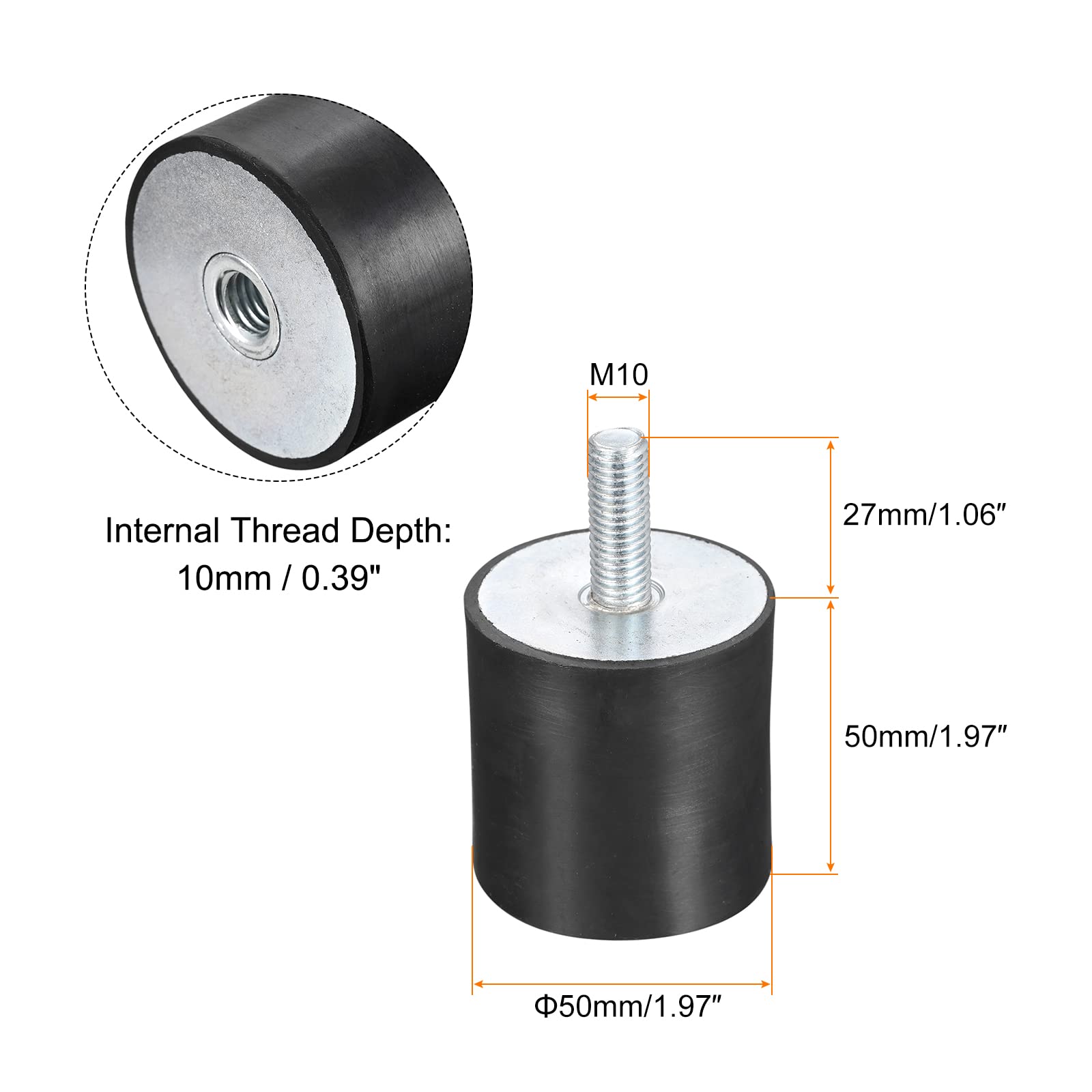 sourcing map Silent Bloc M10 Mâle/Femelle D50xH50mm 4pcs