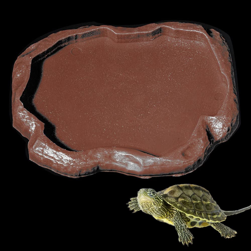 Jiuxuerim Reptile Feeding Bowl, Resin Reptile Water Tray Reptile Water Dish Food Bowl Reptile Food and Water Dish for Snake Frogs Gecko Tortoise Lizard Chameleon lguana (M)
