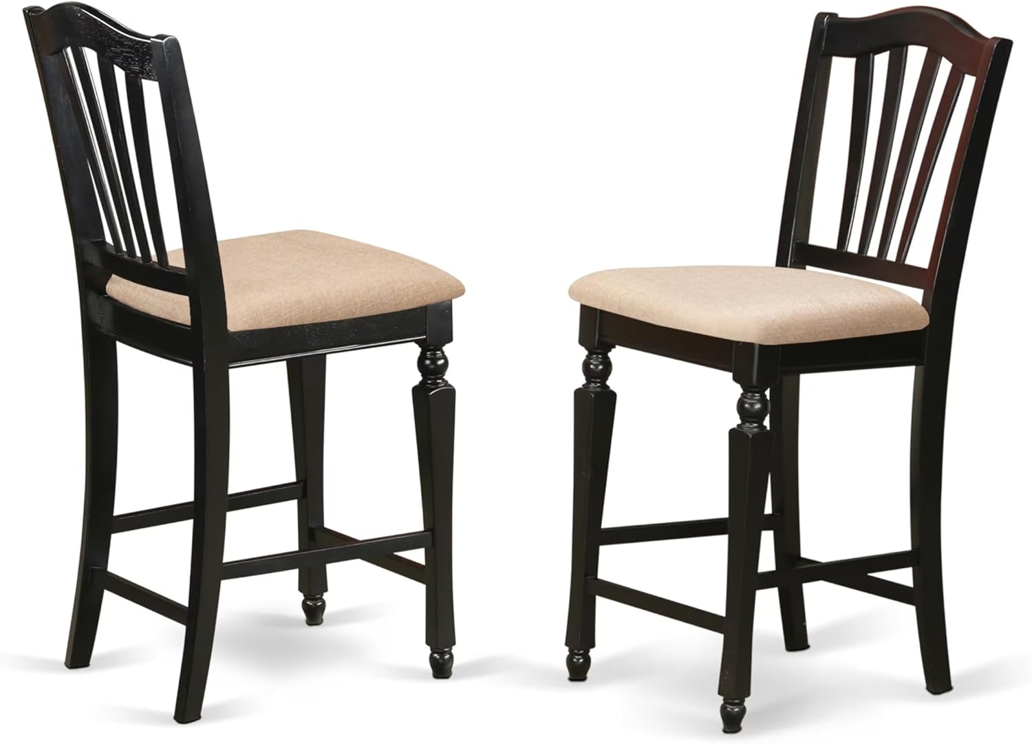 East West Furniture CHS-BLK-W Chelsea Counter Height Barstools - Slat Back Wooden Seat Chairs, Set of 2, Black & Cherry