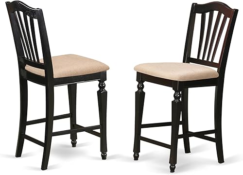 East West Furniture CHS-BLK-C - Juego de 2 sillas de cocina tapizadas con tela de lino y madera maciza, color negro