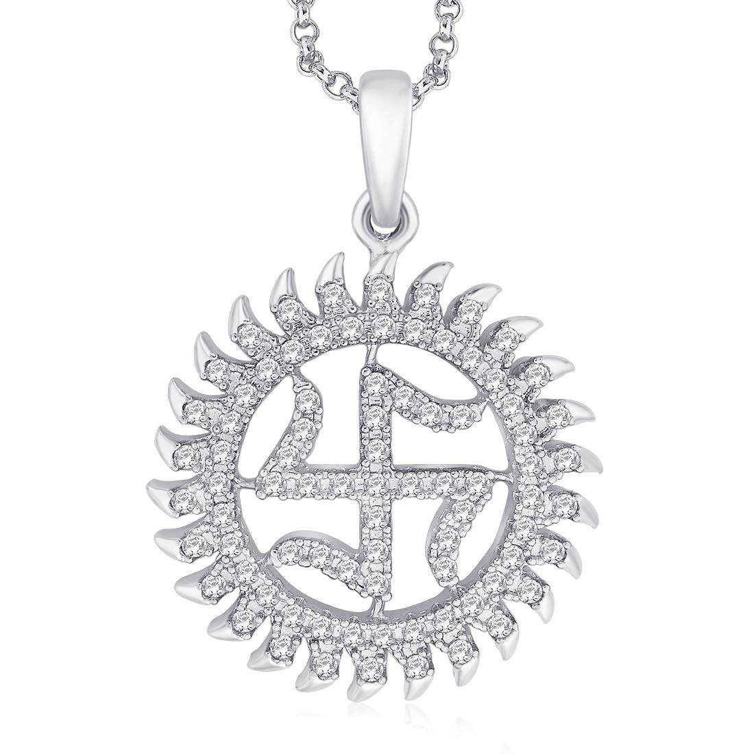 peora 925 Sterling Silver White Rhodium Plated Shubh Swastik Diamond Cut CZ Pendant for Men and Women - Valentines Gift for Her-picture-37