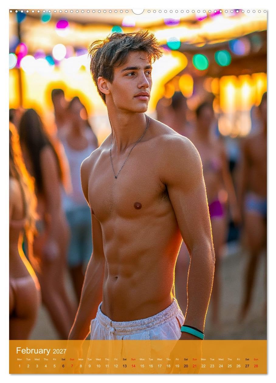 Shoreline Seduction - Sexy Guys at the Beach (High Quality Premium Wall Calendar 2027 DIN A2 portrait),CALVENDO 12 Month Wall Calendar: Twelve months ... Pure temptation and eroticism all year round