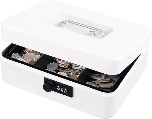 Miniatura 1 de Caja de efectivo con cerradura de combinación y bandeja de efectivo extraíble, caja de dinero de metal para efectivo, duradera y compacta de doble