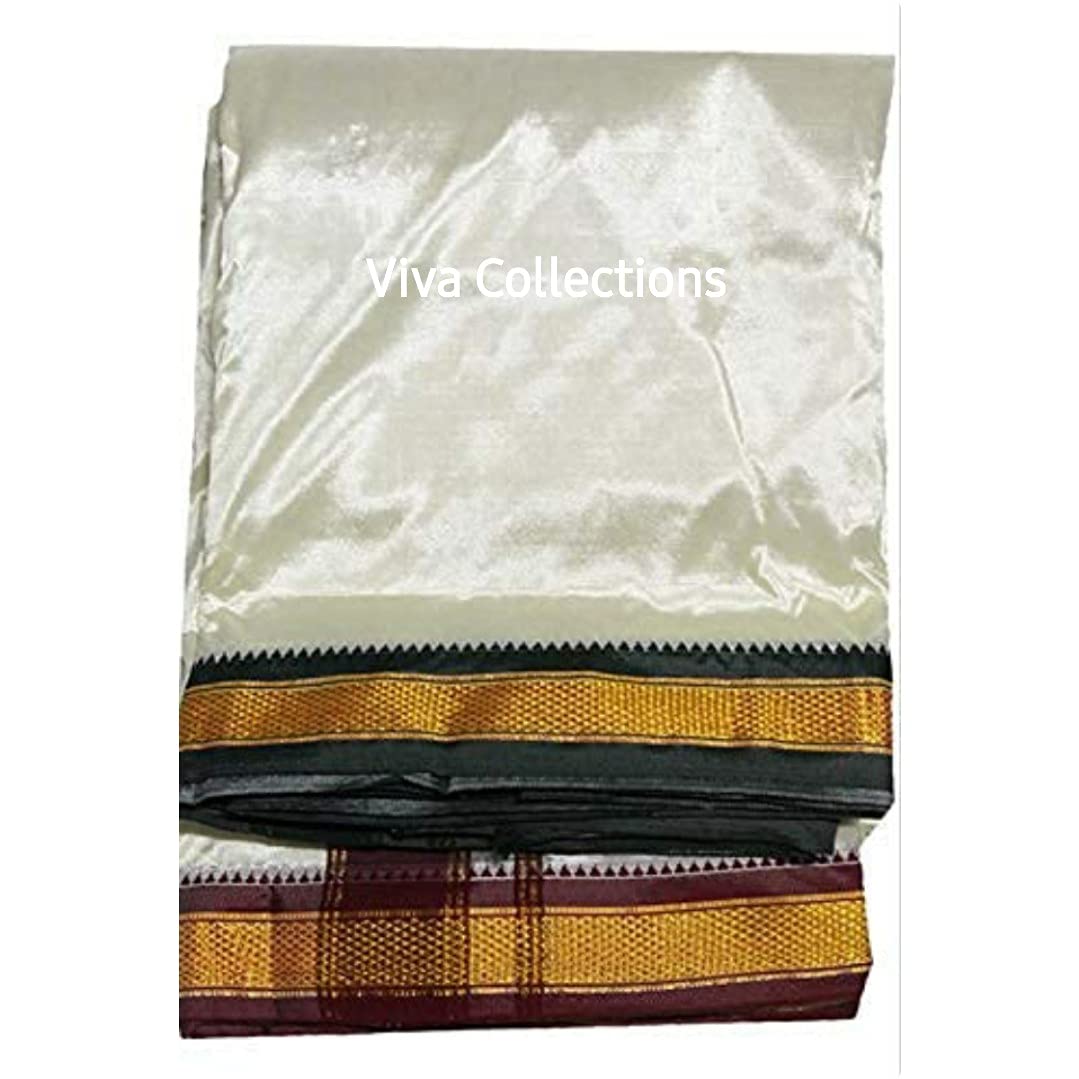 viva collections Men's Pattu Dhoti Silk maroon and green kadhi Border zari and angavastram for Pooja wear,Set : Dhoti and Towel-picture-23