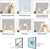 Vista 4 de MASATOGI Películas autoadhesivas de vidrio esmerilado para ventana calcomanías decorativas de vinilo de privacidad anti UV película de tinte