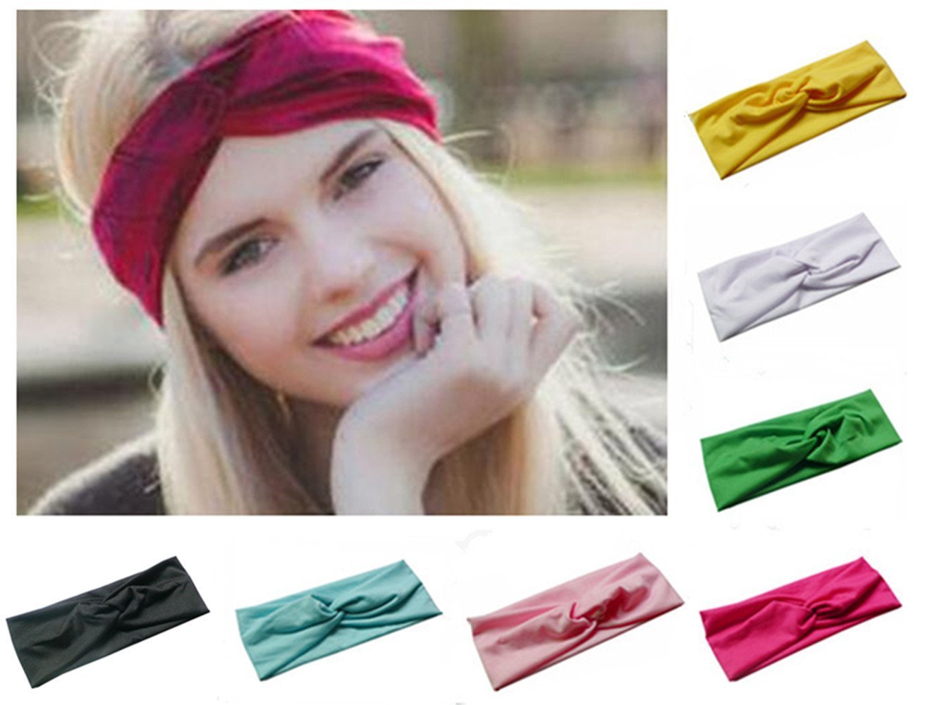 Yeshan Women and Girls Stretchable Criss Cross Twist Headband/Head wrap/Bandana/Turban/Sweat Wicking Headwear for Workout Running Yoga and Fitness,pack of 8