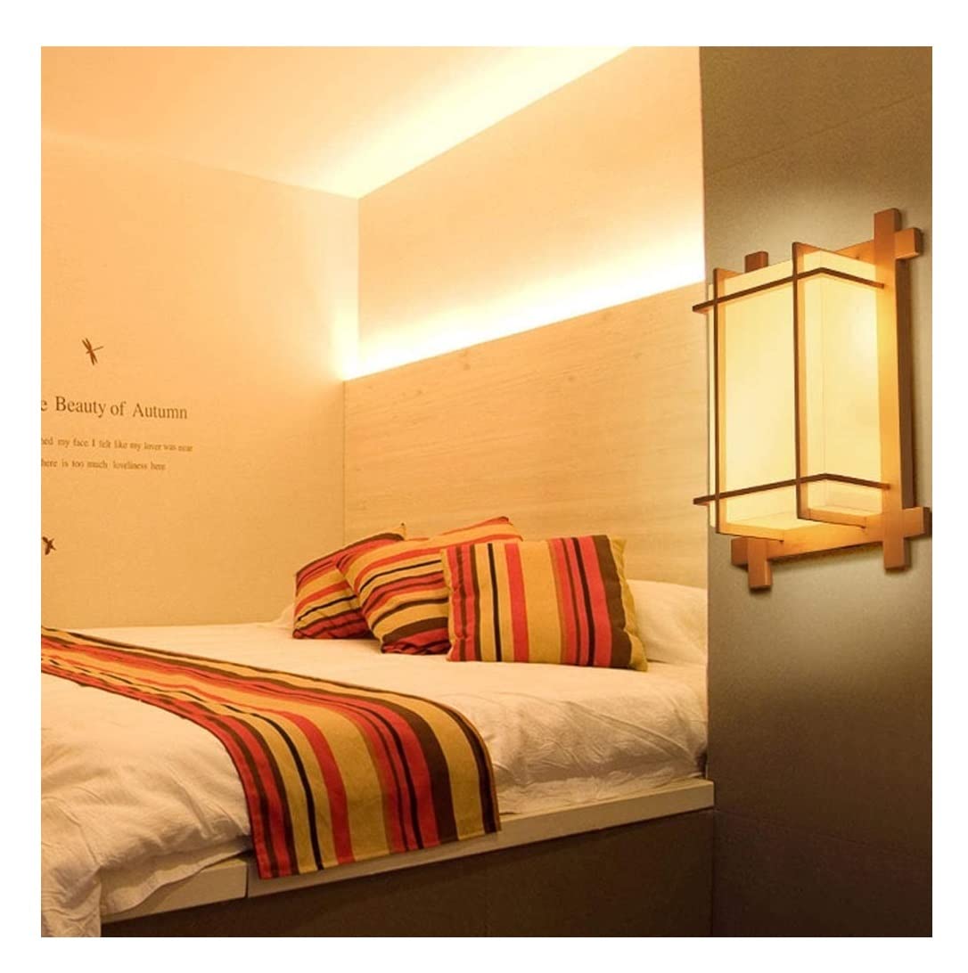 Lampada da Parete, Lampada da Parete con dimmer, Luce Interna in Legno, Decorazione con Telecomando, Applique da Parete nordica in Legno massello, a Batteria, per Camera da Letto,