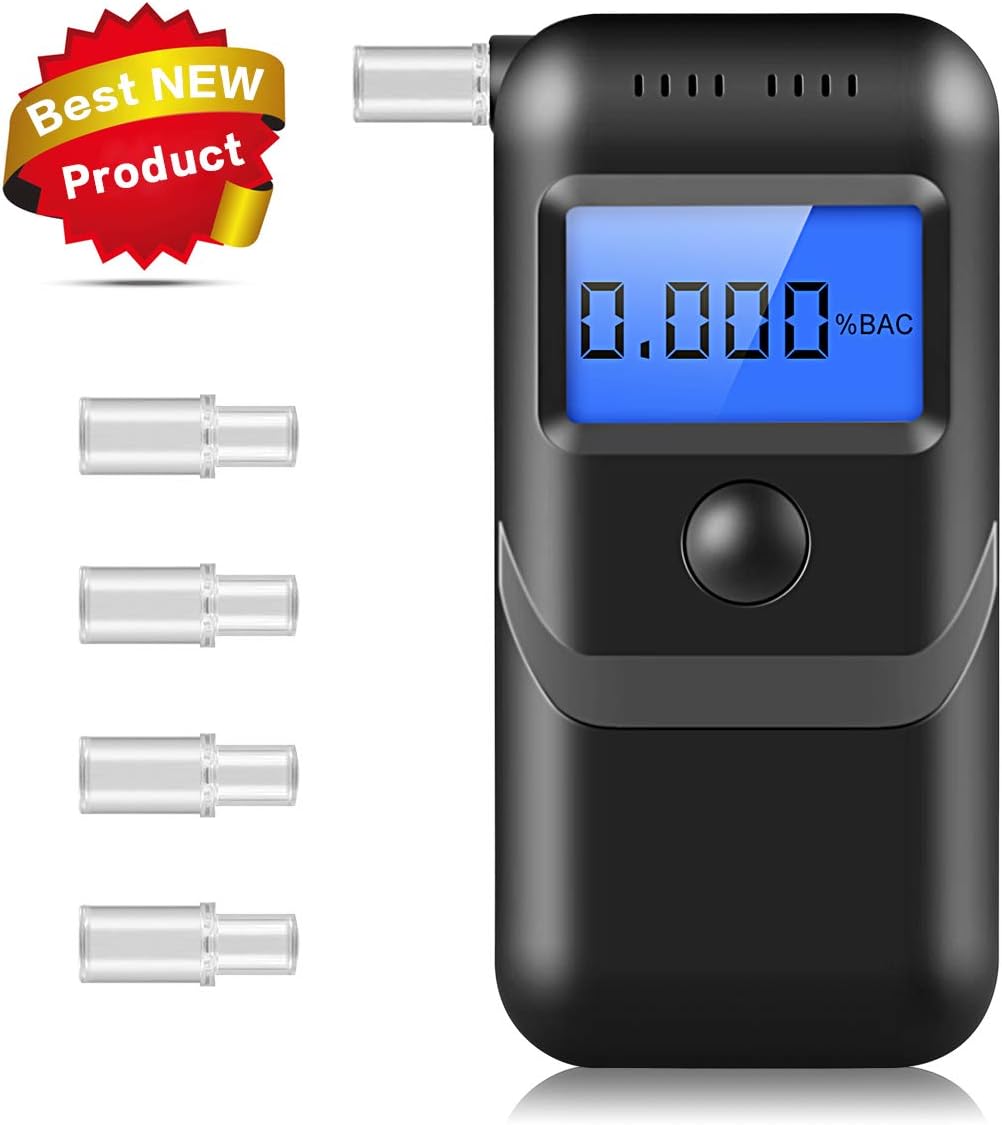 AT2700 Breathalyzer, [2019 New Upgraded] Portable Breath Alcohol Tester LCD Screen with 5 Mouthpieces for Personal Use, Black