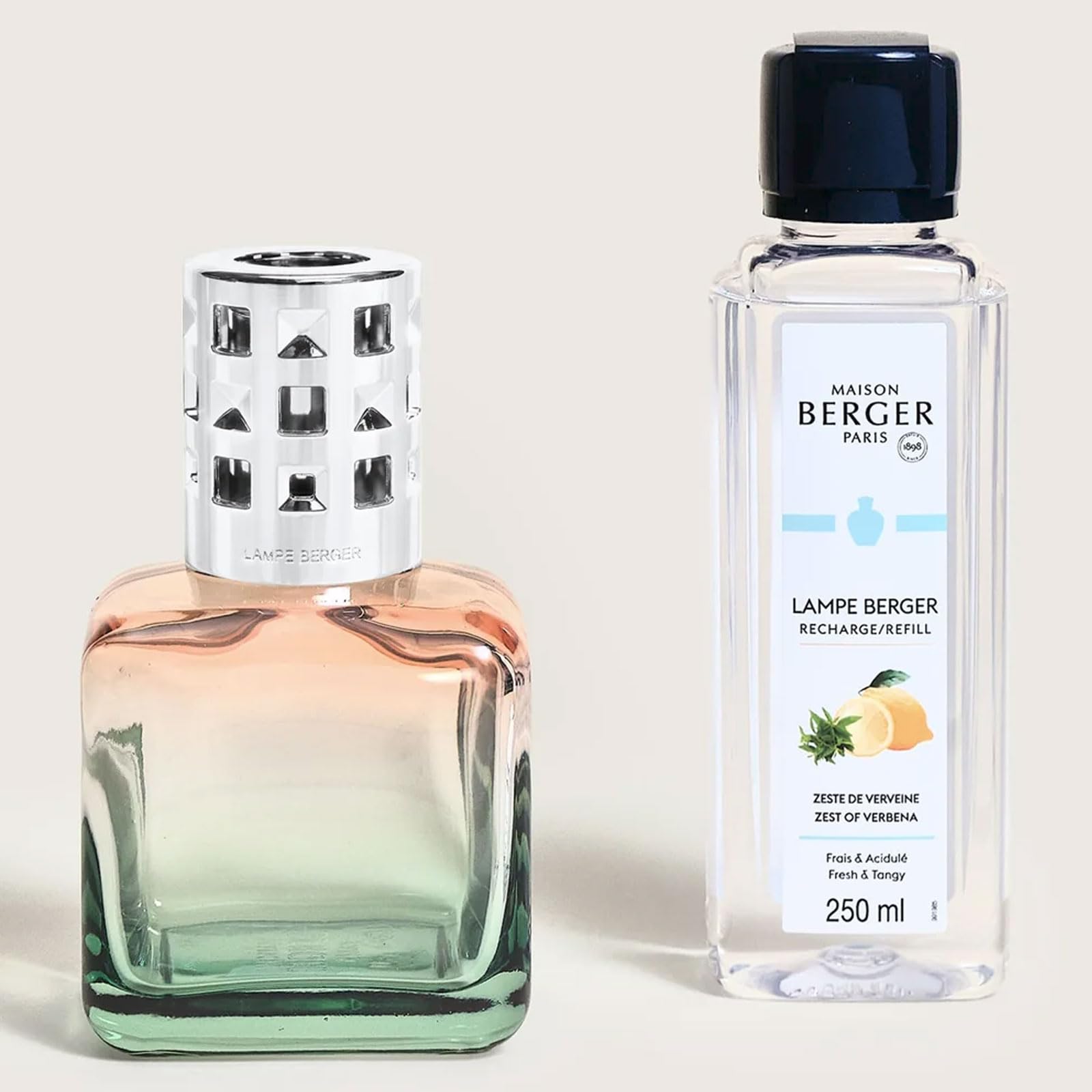 Maison Berger Geschenkset Eiswürfel – Raumduft-Diffuser 250 ml – entfernt Gerüche, reinigt die Luft, dekoratives Objekt für Zuhause oder Büro (Grüner Pfirsich – Eisenkrautschale)
