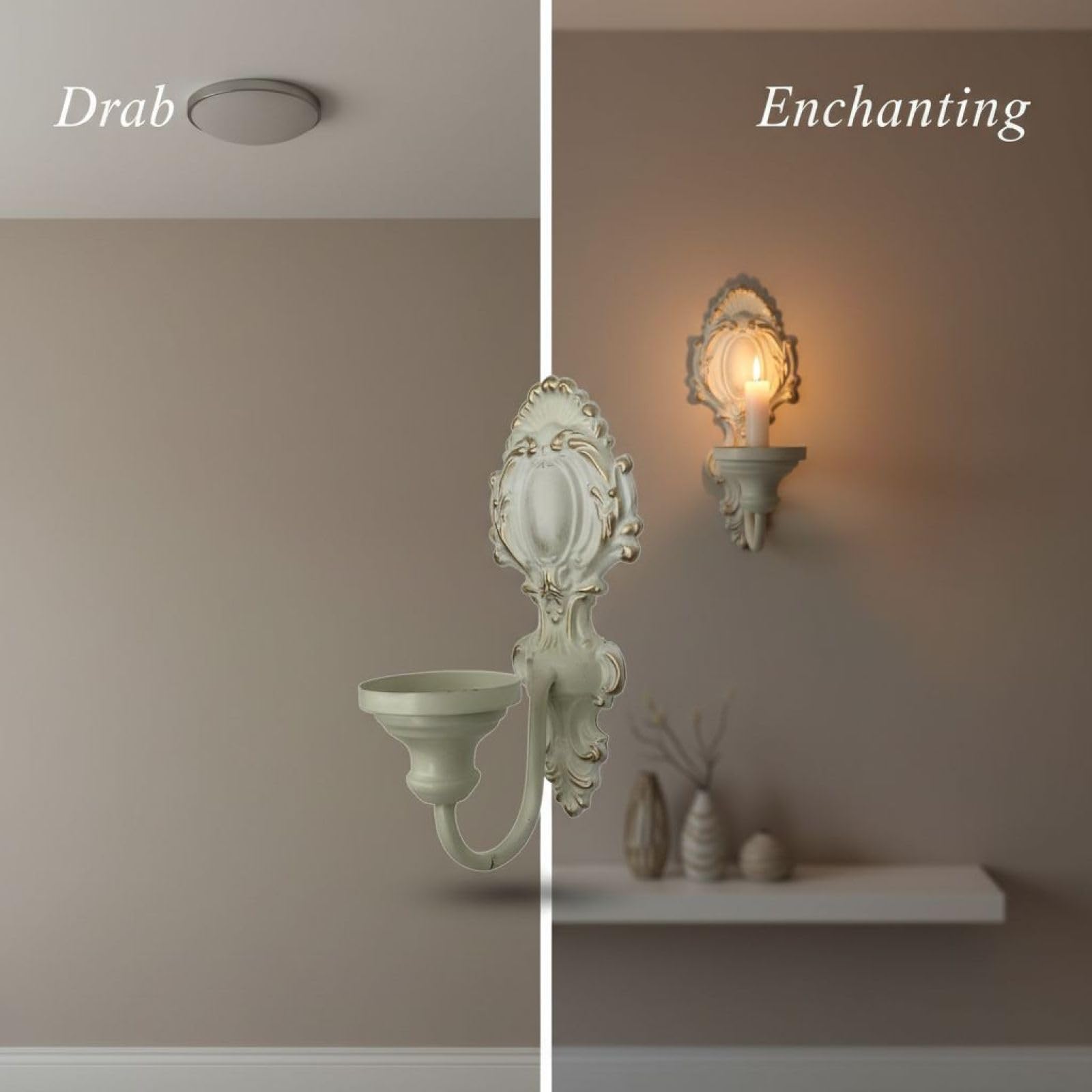 2 STK. Wandkerzenhalter aus Schmiedeeisen, weißer Vintage-Stil im French-Empire-Design, zur Wandmontage, Gothic Kerzenständer für Wohnraum und Farmhouse-Deko, 26,7 x 11 x 7,9 cm