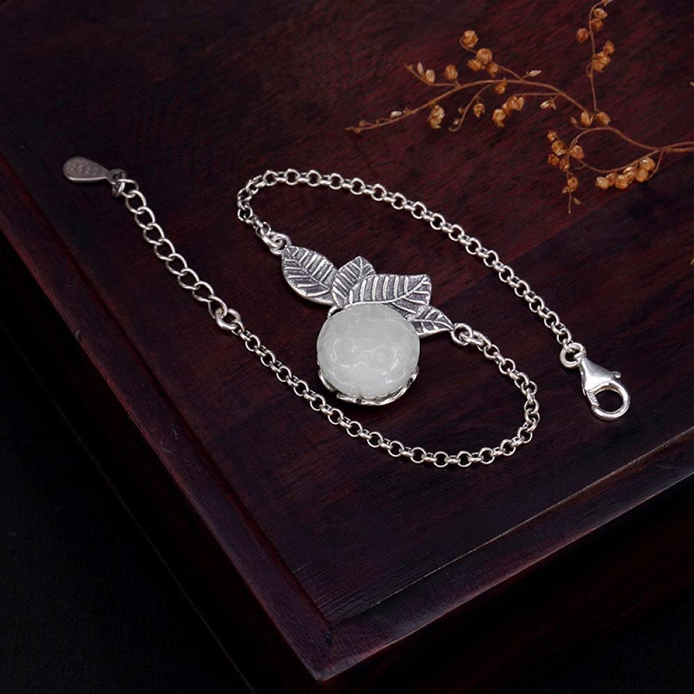 Girls Accessories Bracciale in Argento Sterling 925 Vintage per Donna Semplice Giada Bianca Loto Classico Fascino Gioielli Spiaggia Estiva Birthday Gift